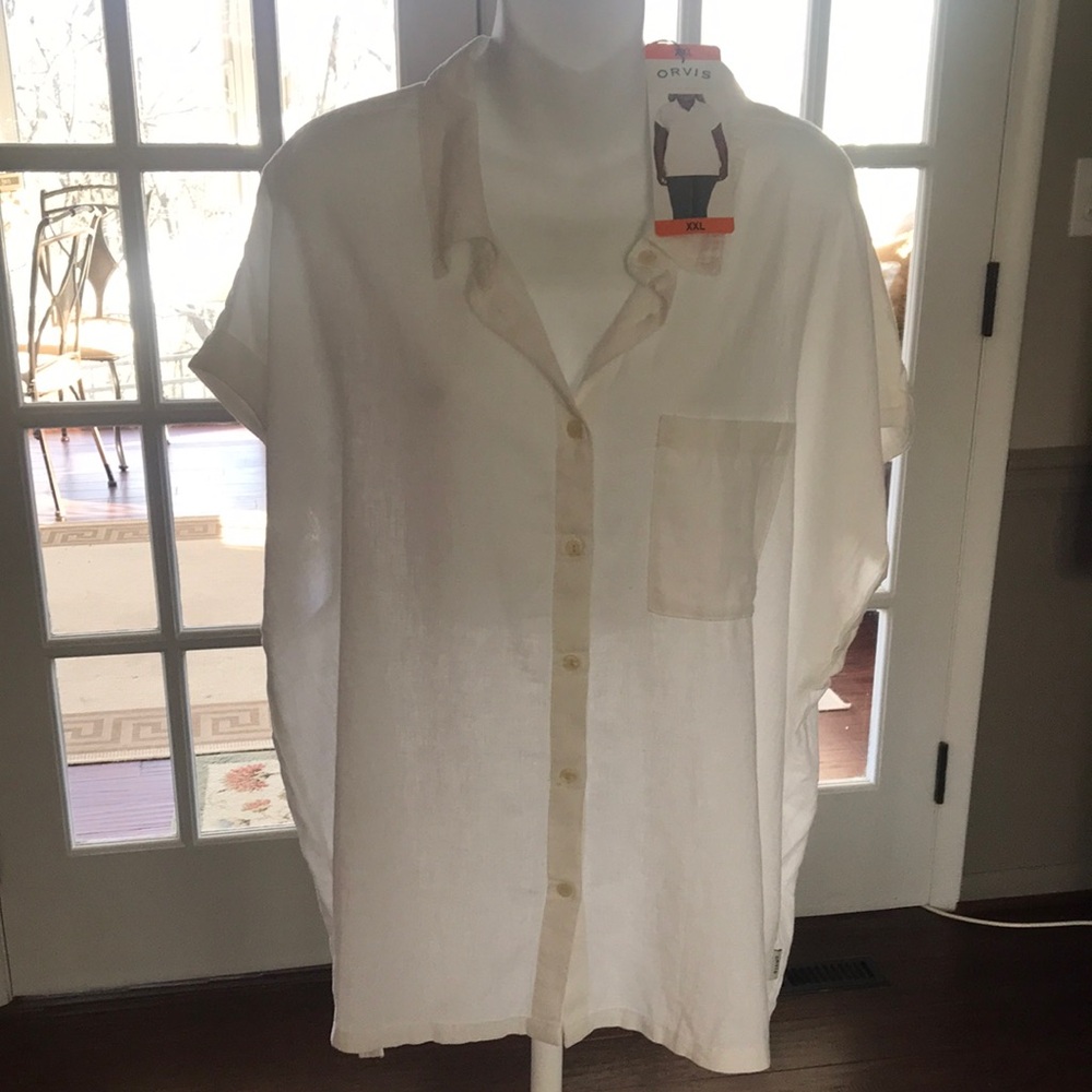 NWT‎ Orvis Women’s Short Sleeve Linen Blend Top White XXL